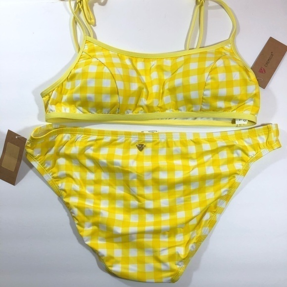 Cremiux Yellow Check 2 Piece Swimsuit L - Picture 7 of 12
